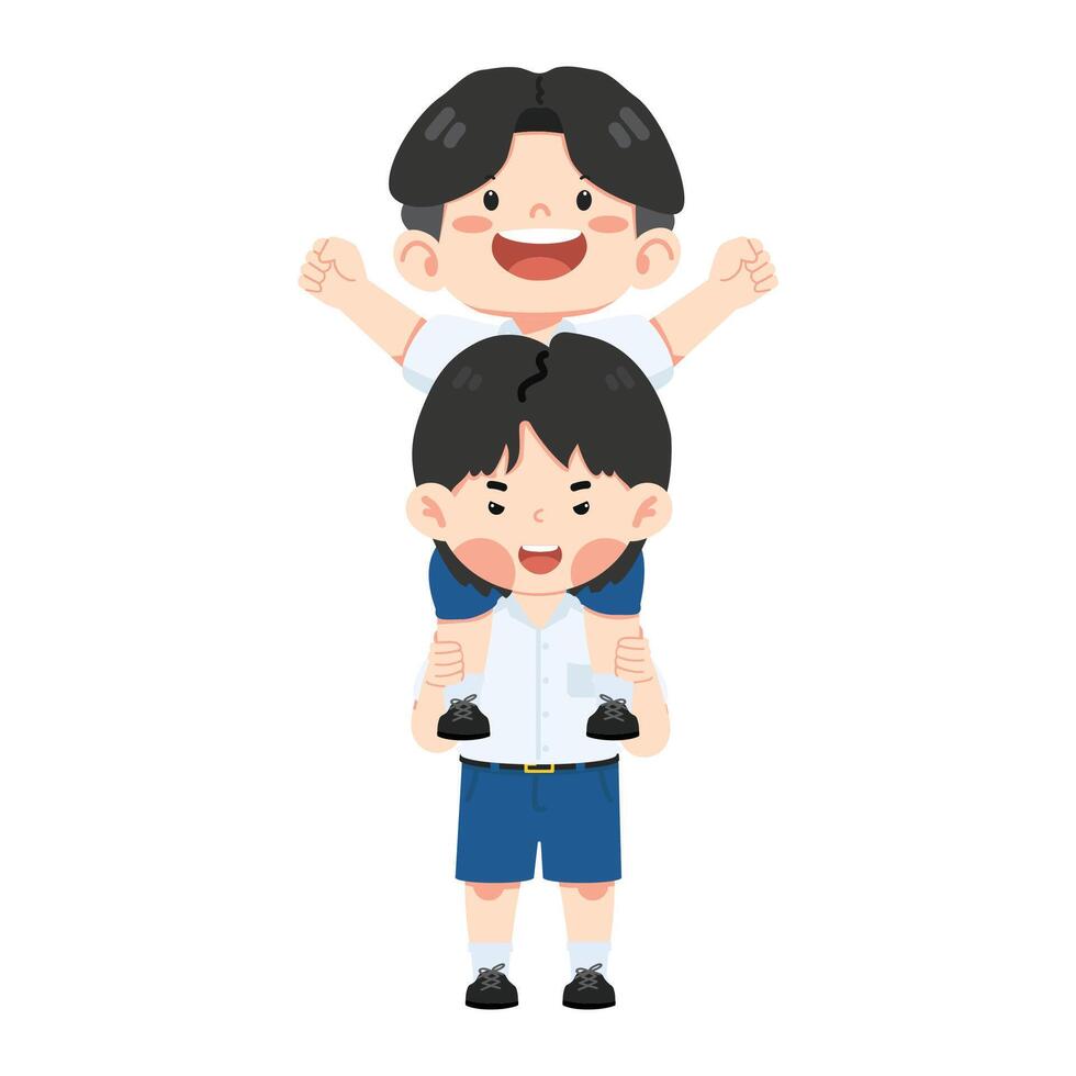 Two boys giving a piggyback ride vector