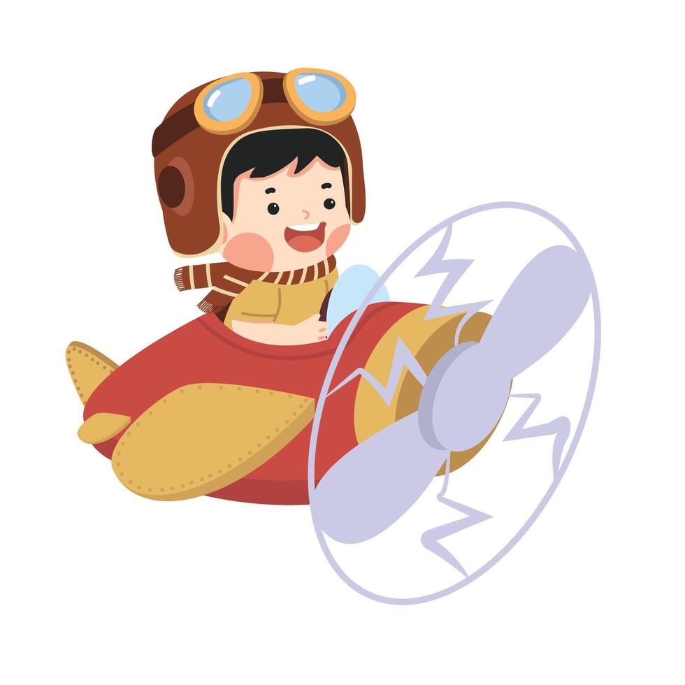 Cute Kid Pilot Flying Plane vector