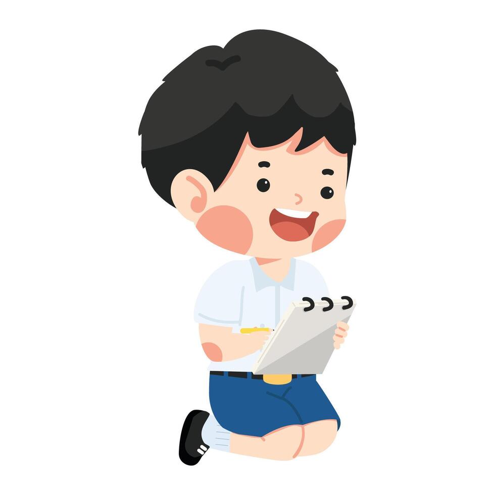 Boy writes in his notebook vector
