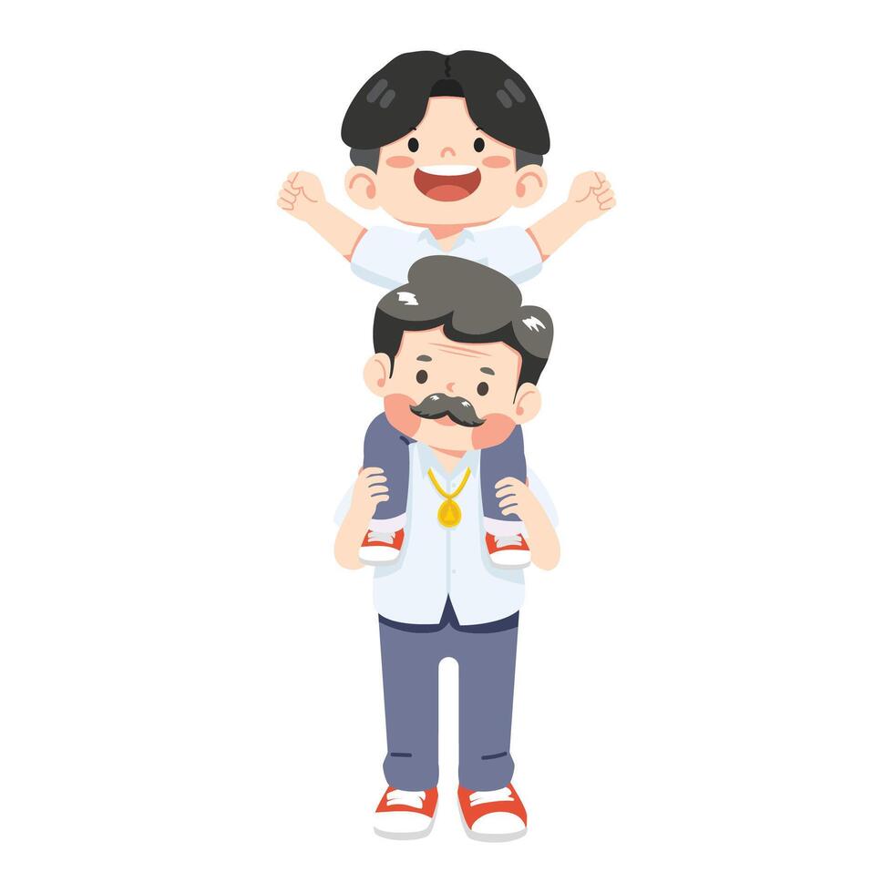 Father gives son piggyback ride vector