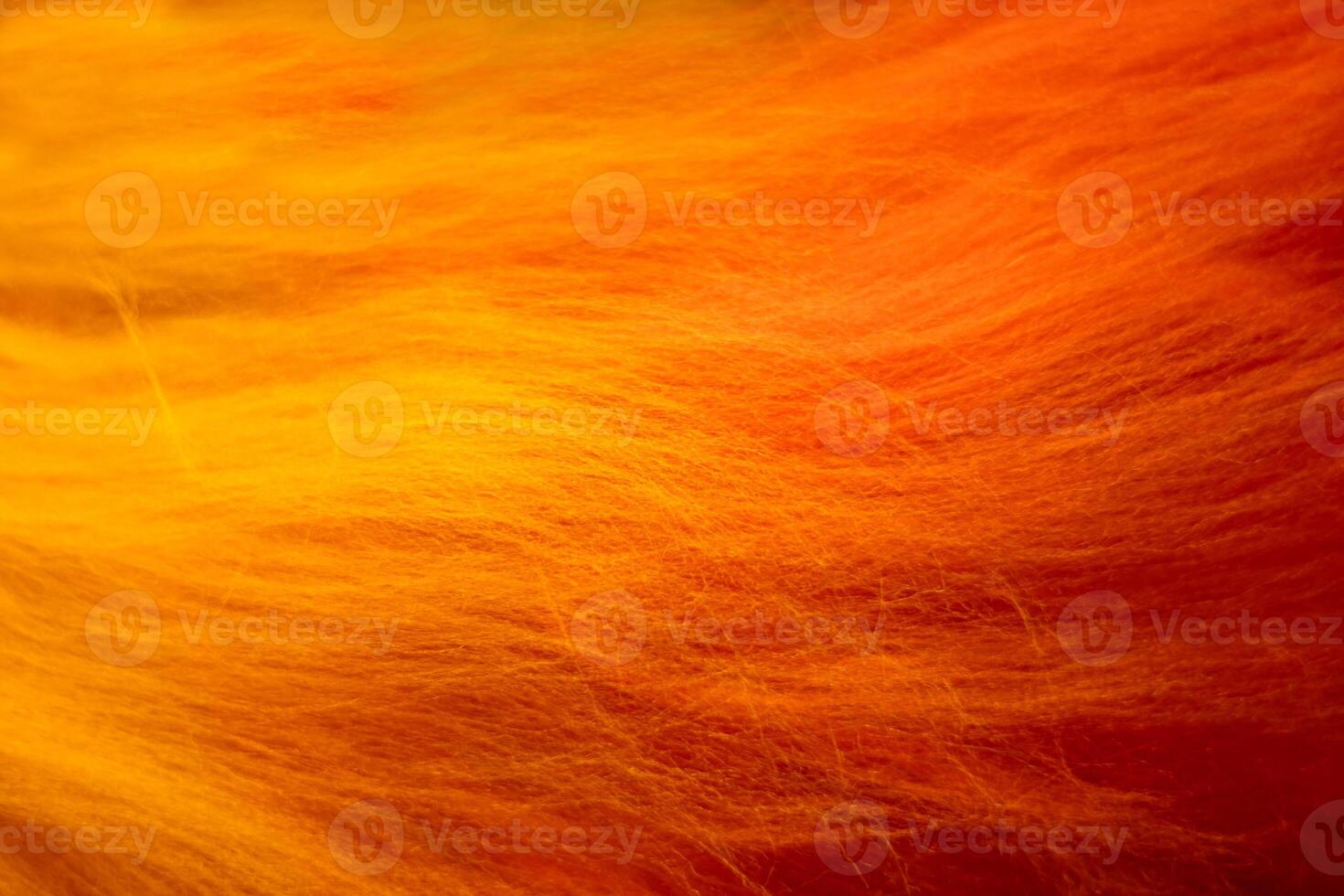 Close up of felting wool layers texture. Gradient from yellow to bright orange colors. Sheep carded wool laid out for felt project. Wet felting craft. Textile art background. Top view. Copy space. photo
