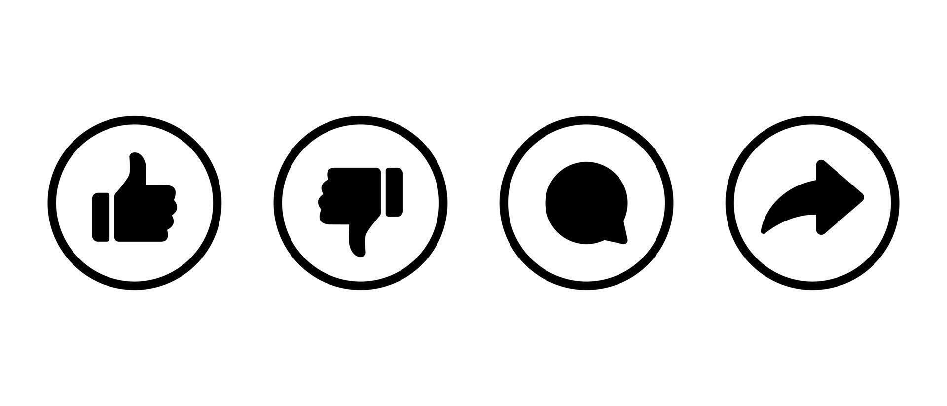 Like, dislike, comment, and share icon on circle line vector