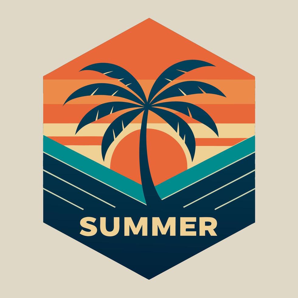 Summer Paradise vintage logo with palm and sunset for your logo, or tshirt design vector