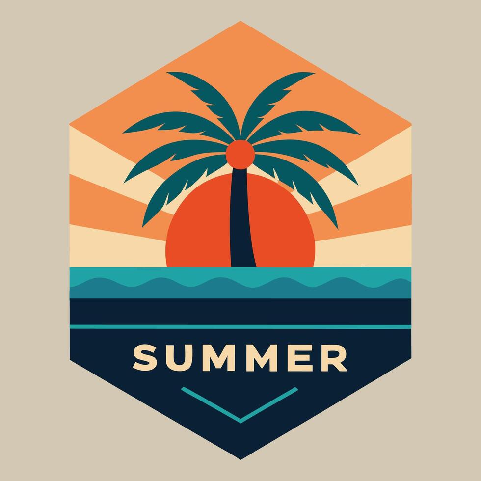 Summer Paradise vintage logo with palm and sunset for your logo, or tshirt design vector