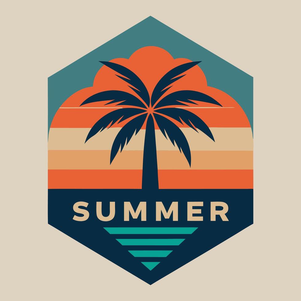 Summer Paradise vintage logo with palm and sunset for your logo, or tshirt design vector