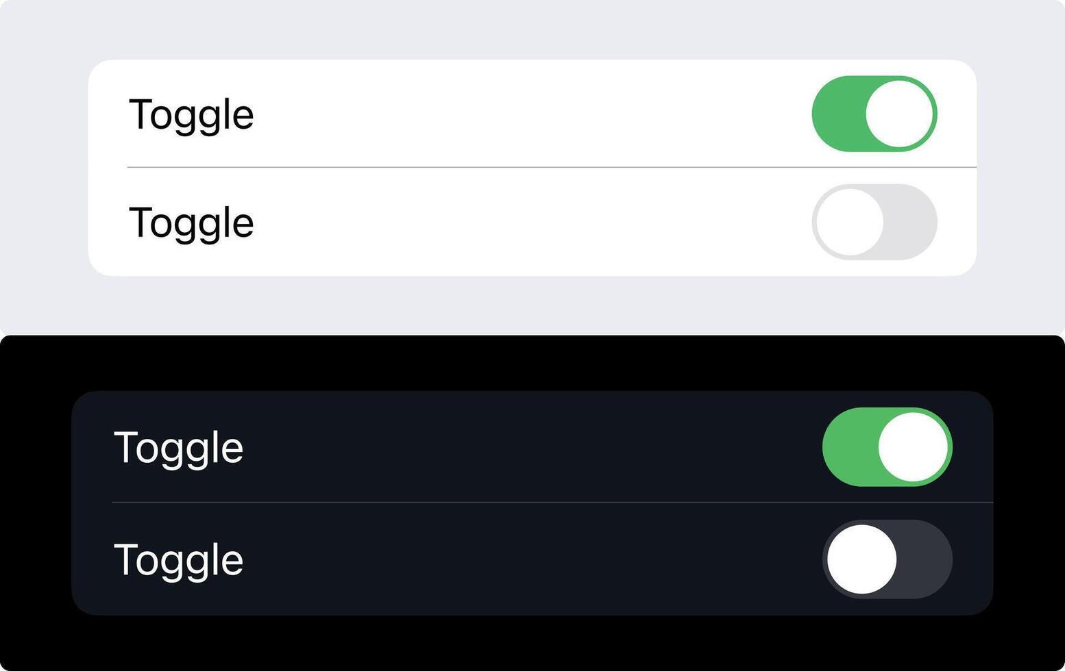 On-Off Toggle Switch Button Settings Screen for Mobile UI. Editable in Dark and light mode interface vector