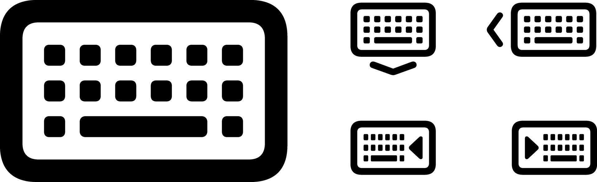 Keyboard icon symbol. Keyboards set of signs with chevron arrow for left hand typing and right hand typing for application, mobile phone and websites. illustration for smartphone UI vector