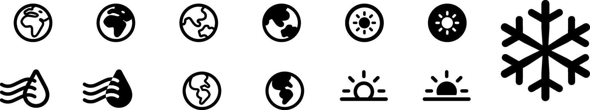Simple monochrome weather icon set. Weather icons set climate, sun, storm, cloud, icon collection. vector