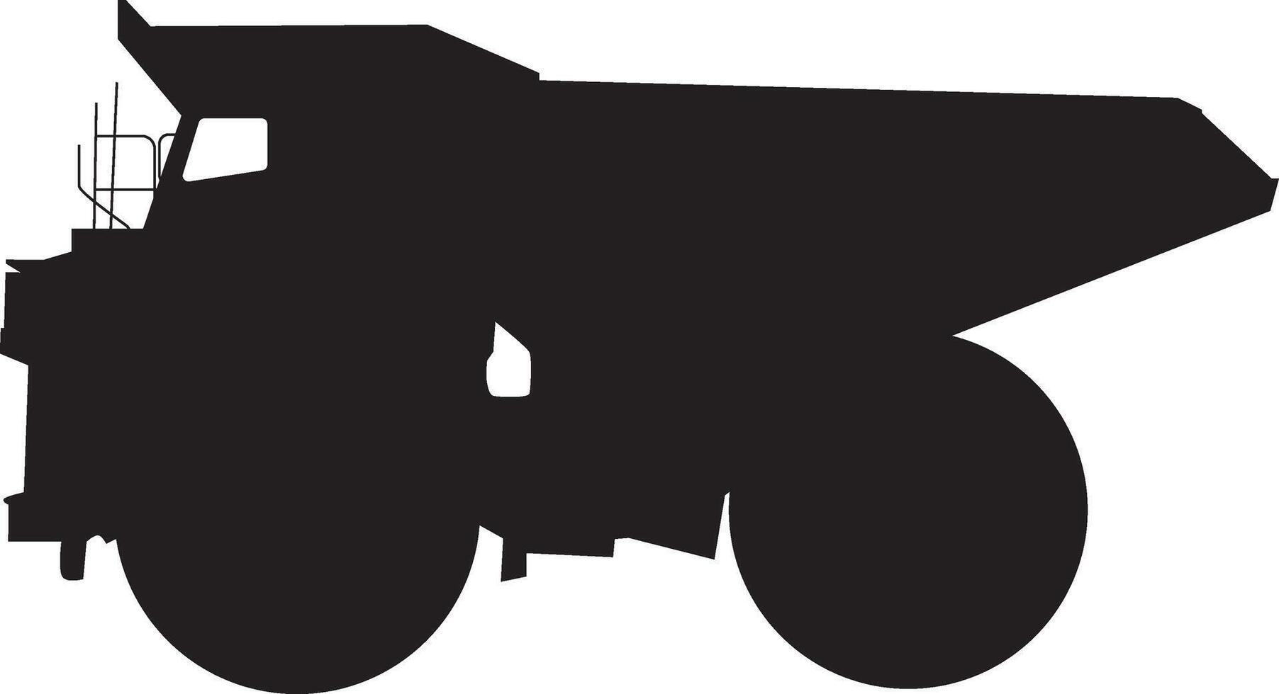 Dump truck silhouette illustration full length. Construction vehicle side view. vector