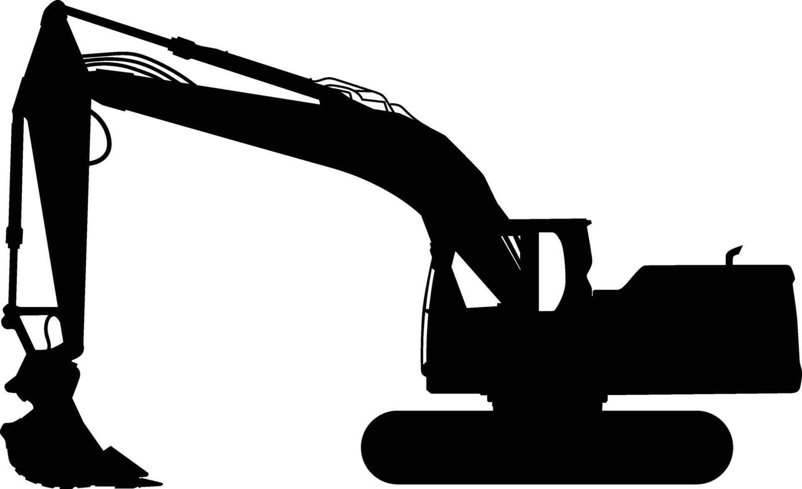 Excavator silhouette illustration full length. Construction vehicle side view. vector