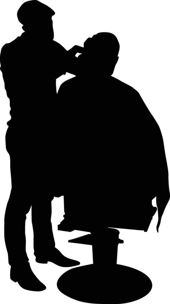 Barber silhouette full body illustration. Barber man do shaving to his customer. vector