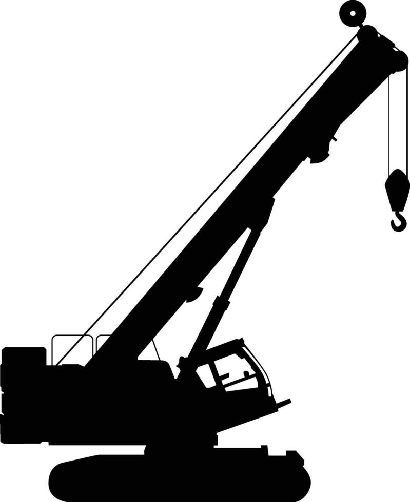 Crane silhouette illustration full length. Construction vehicle side view. vector