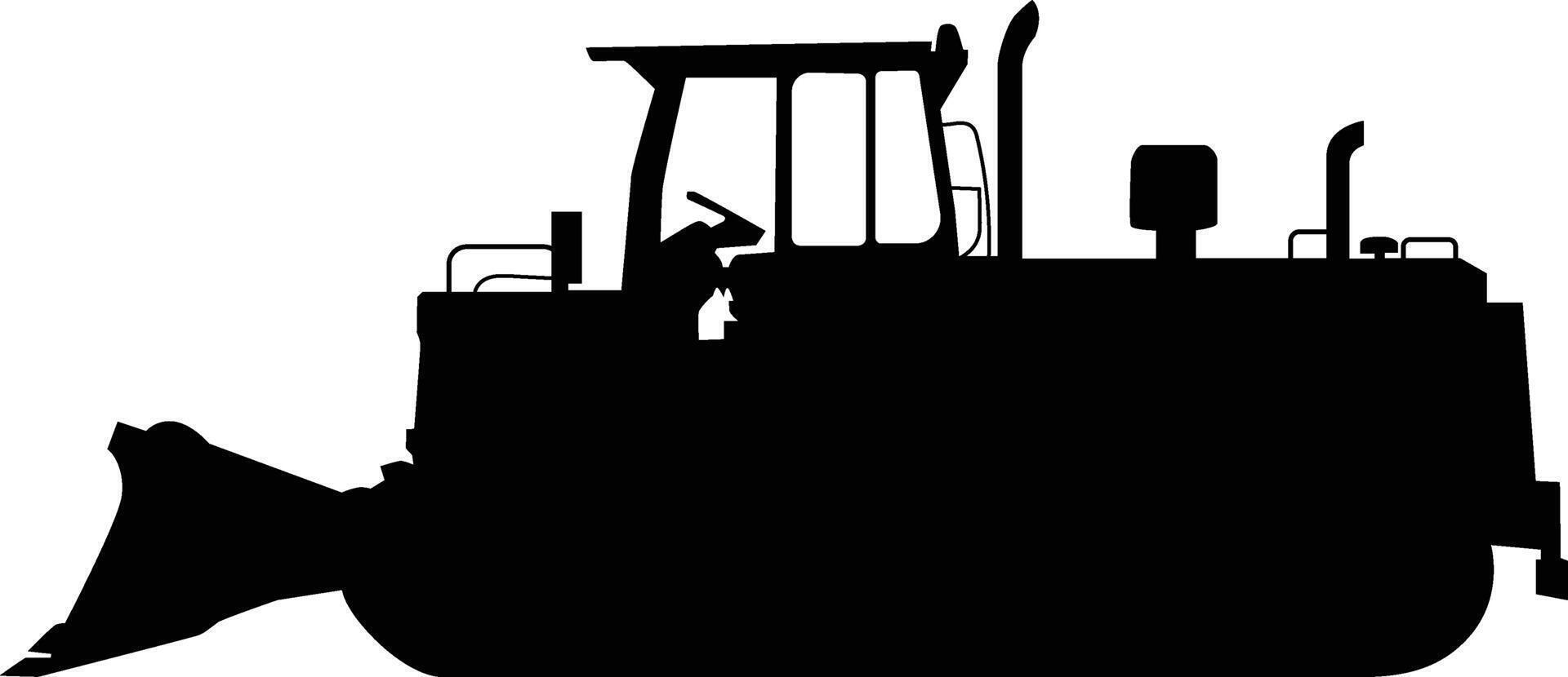 Bulldozer silhouette illustration full length. Construction vehicle side view. vector