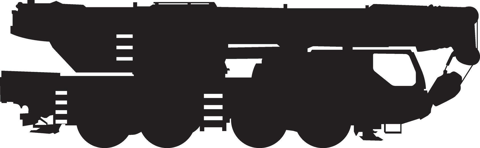 Mobile crane silhouette illustration full length. Construction vehicle side view. vector