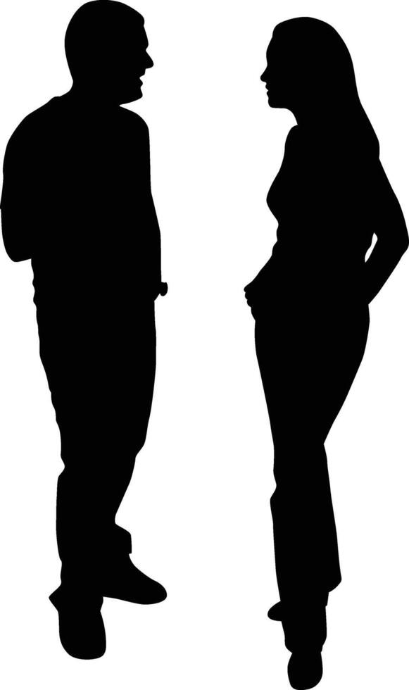 Two people talking full body silhouette illustration vector