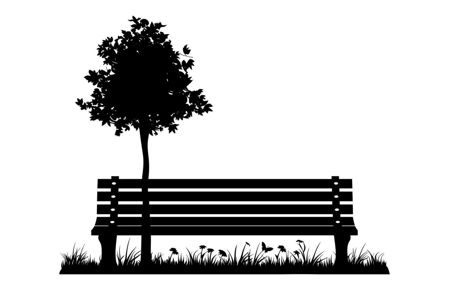 Bench with a Tree Silhouette Clipart vector