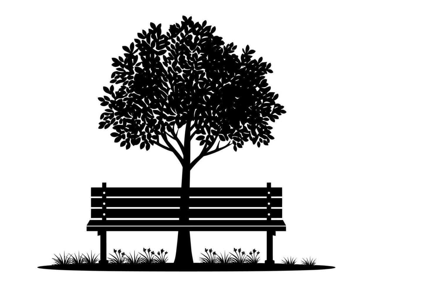 Tree with Bench black Silhouette Clipart vector