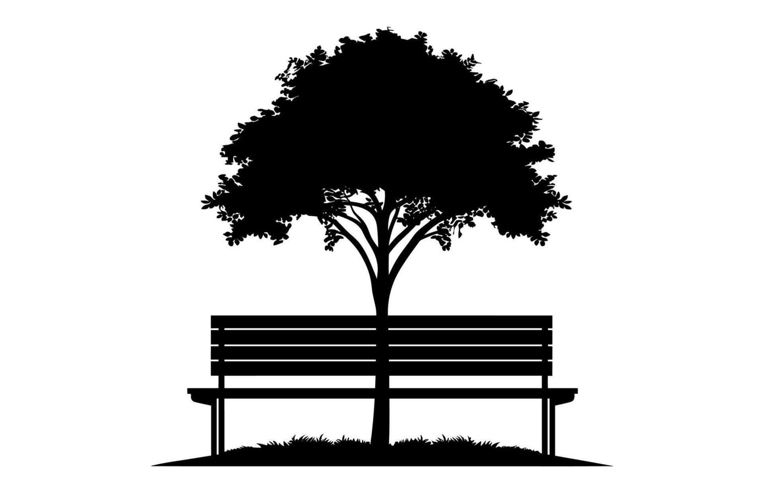 Tree with Bench black Silhouette Clipart vector