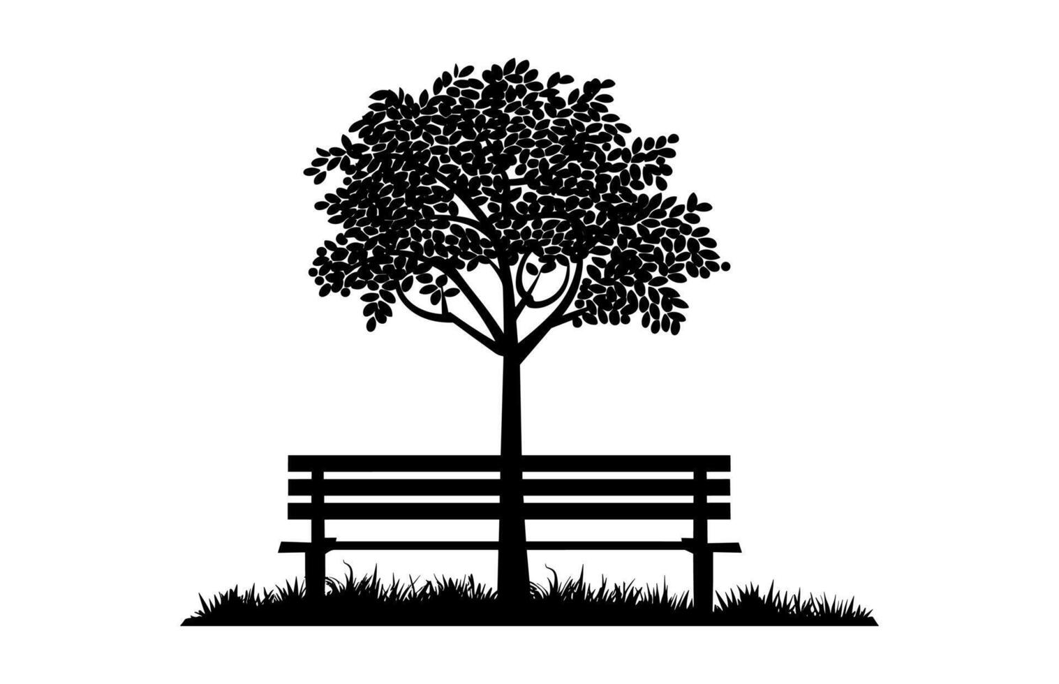 Bench and Tree Silhouette black Clip art vector