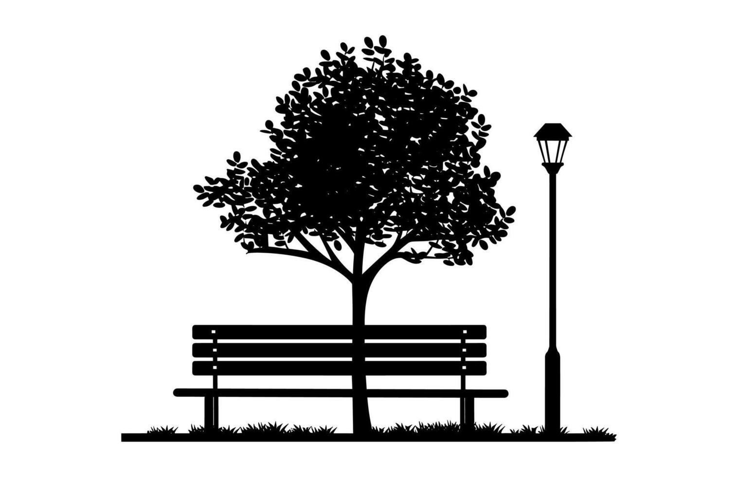 Bench and Tree Silhouette black Clip art vector