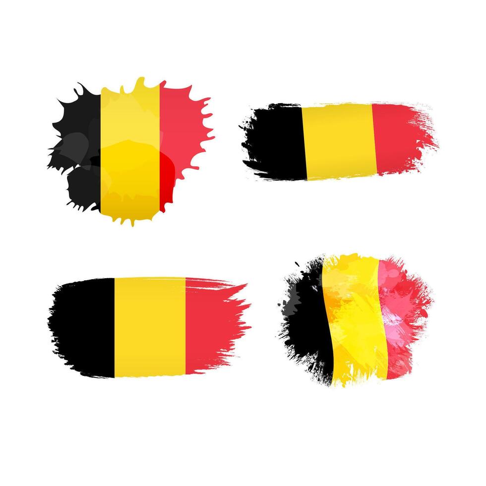 Set of Belgian creative flags. Brhushing stroke and grunge style emblems. T shirt and apparel decorative elements. Welcome to Belgium invitation or tour ticket logo concept. Sport icon. Holiday sign. vector