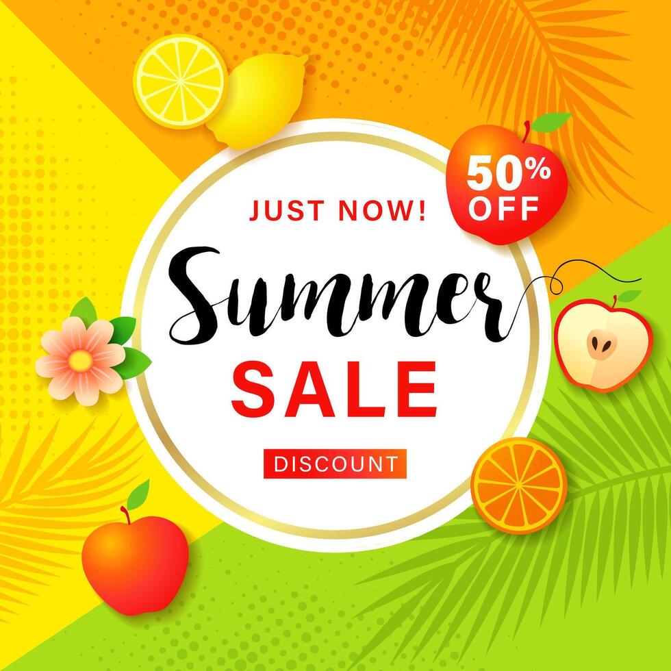 Summer sale geometric banner with 3D elements vector