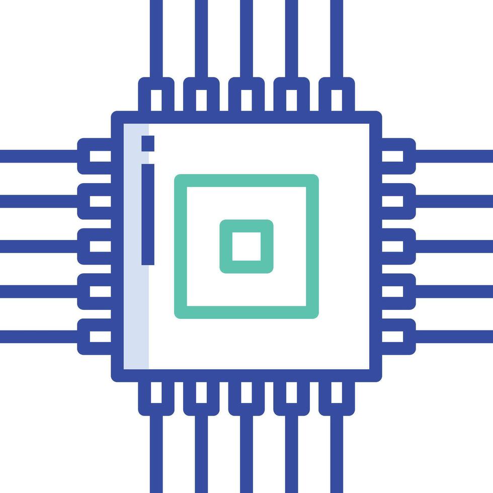 cpu chip outline color illustration vector