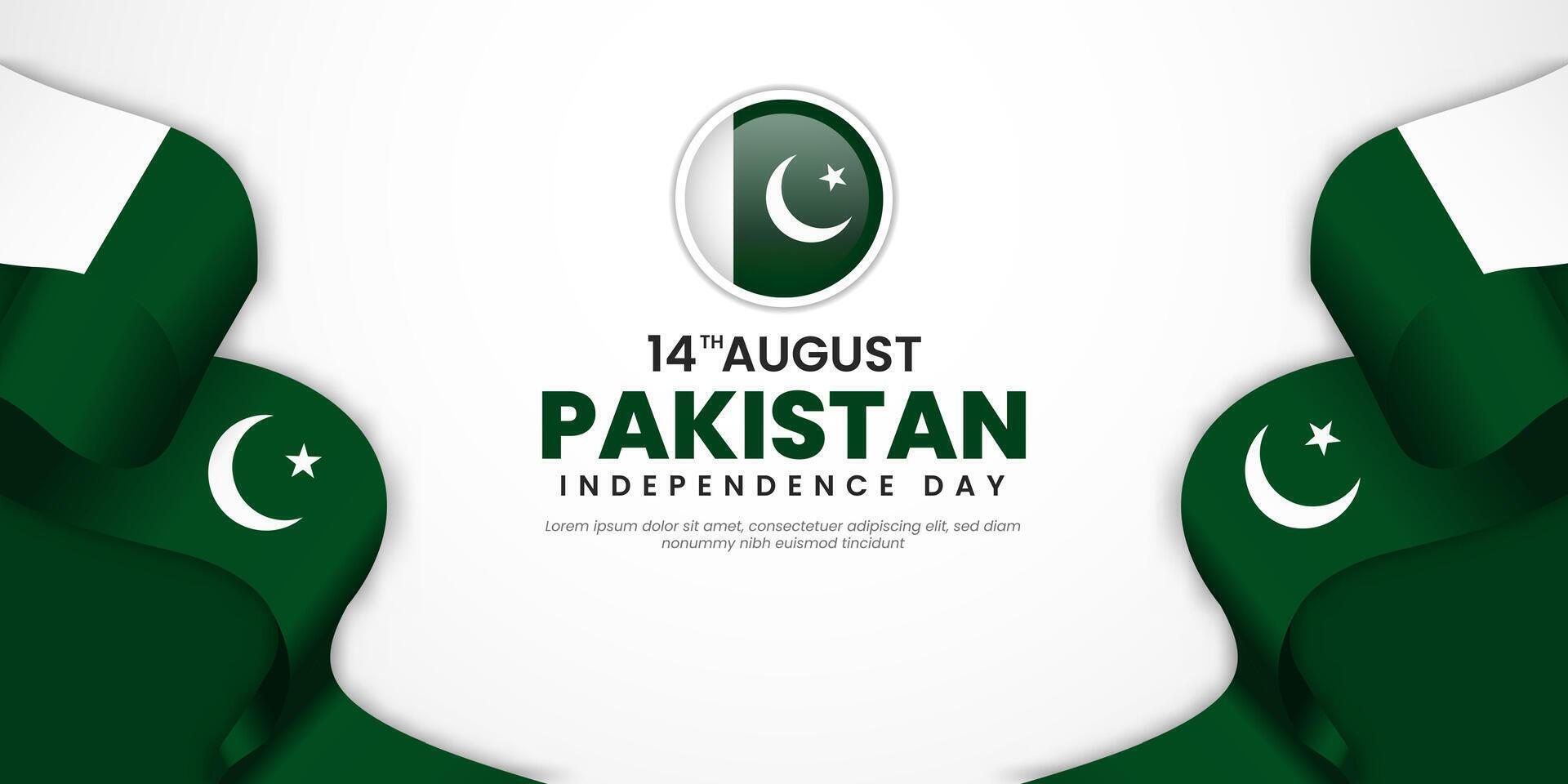 Pakistan Independence Day Background Design with waving flag. Greeting Card, Banner, Poster. vector