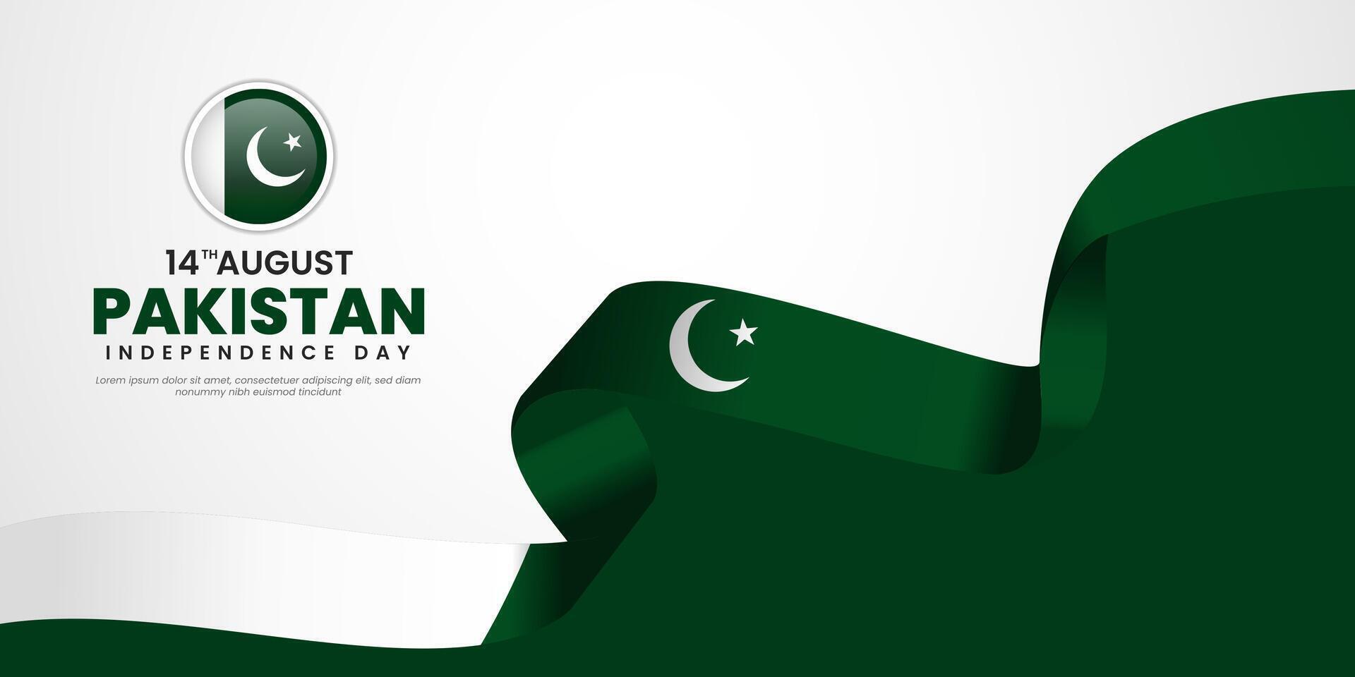 14th August happy independence day Pakistan with waving flag. vector
