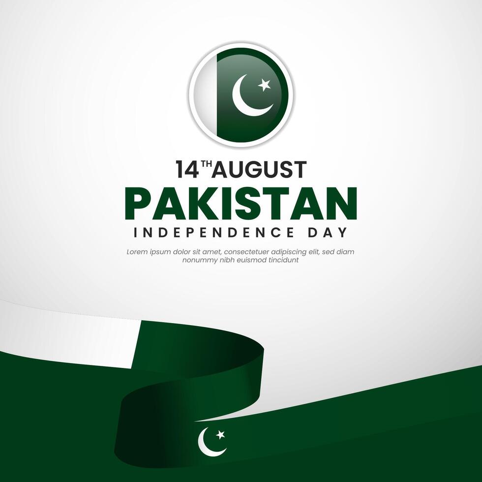 14th August happy independence day Pakistan with waving flag illustration design vector