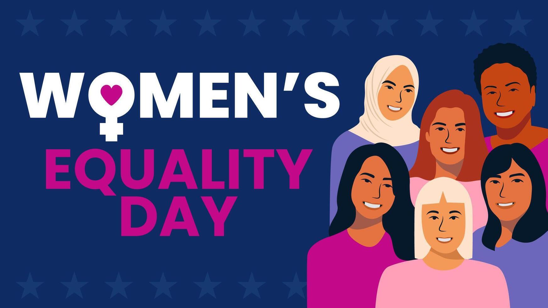 Women's Equality Day. Women of different ethnicities stand side by side together. Flat illustration. vector
