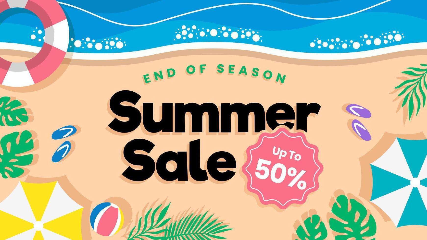 Summer sale banner with beach theme top view background illustration and the element vector