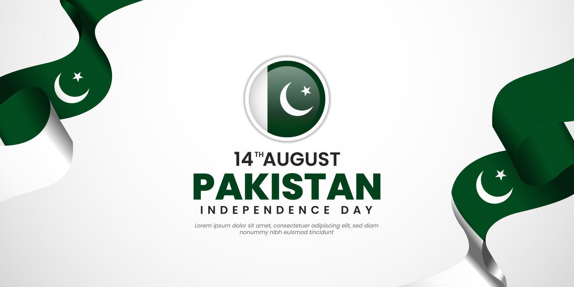 14Th of august happy pakistan independence day. Template for banner, greeting card, poster of pakistan independence day celebration. Waving pakistan flag. vector