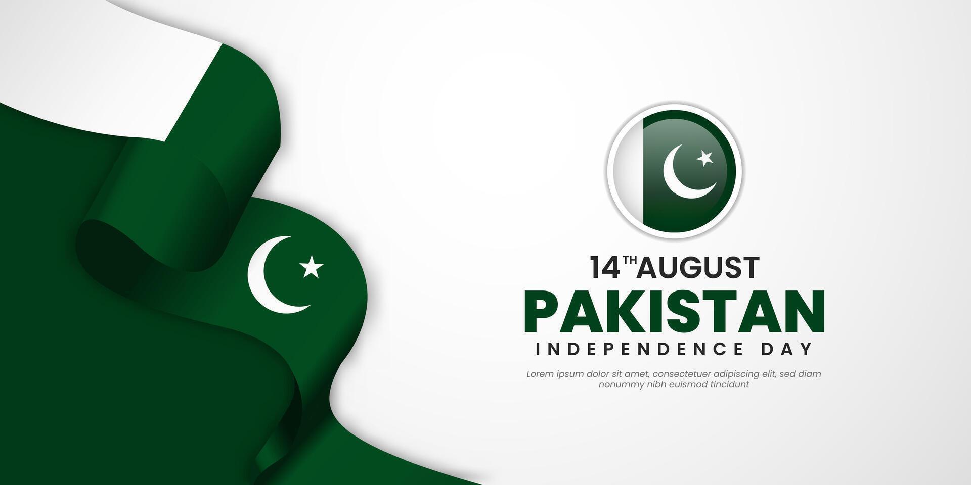 14Th of august happy pakistan independence day. Template for banner, greeting card, poster of pakistan independence day celebration. Waving pakistan flag. vector