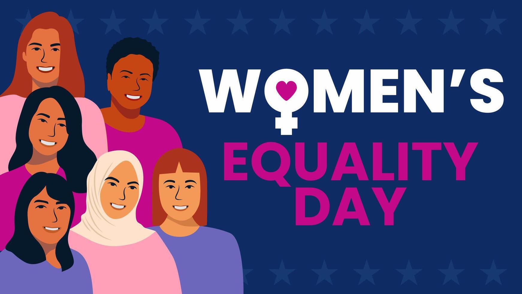 Women's Equality Day. Women of different ethnicities stand side by side together. Flat illustration. vector