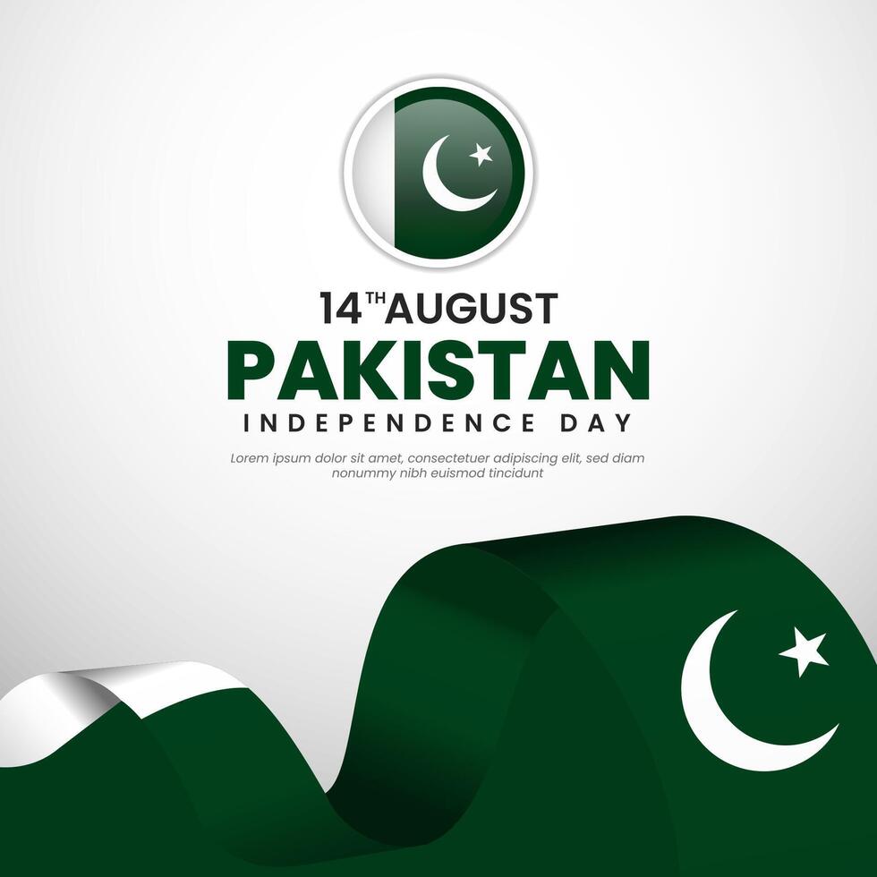 14th August happy independence day Pakistan with waving flag illustration design vector