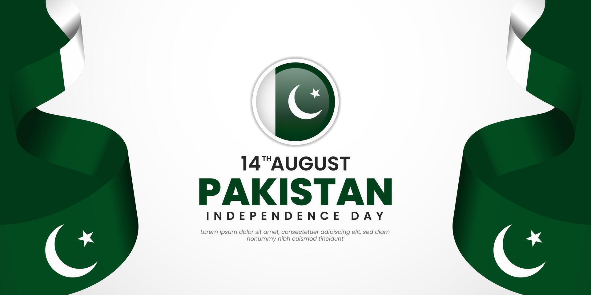 14th August happy independence day Pakistan with waving flag. vector