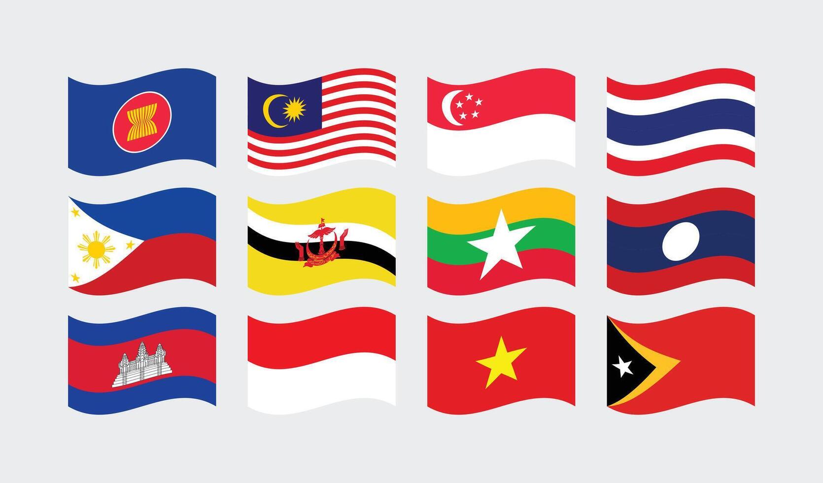 National Flag of All ASEAN Countries. Set of ASEAN country Flag. vector