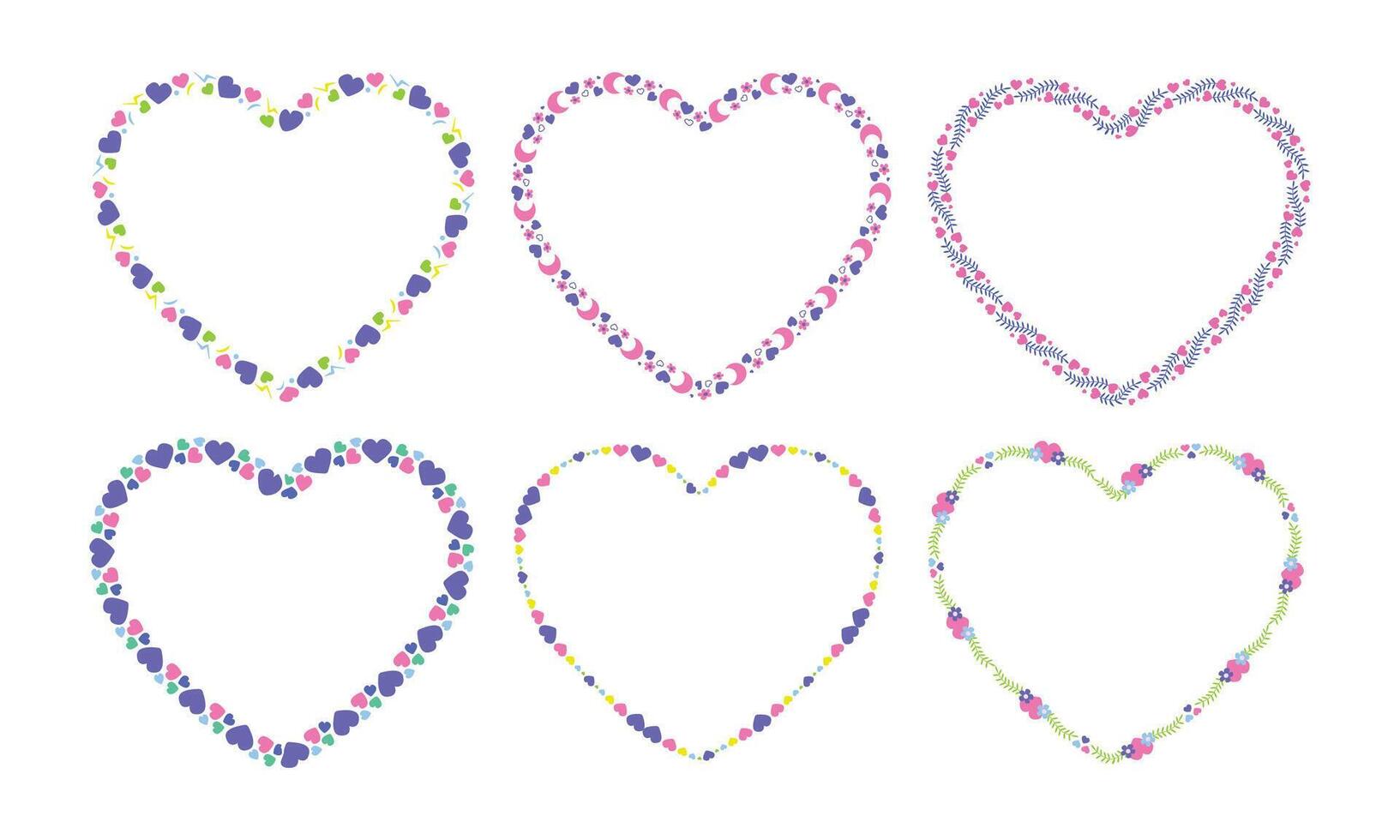 Hand drawn flat design hearts border and frame set on a white background vector