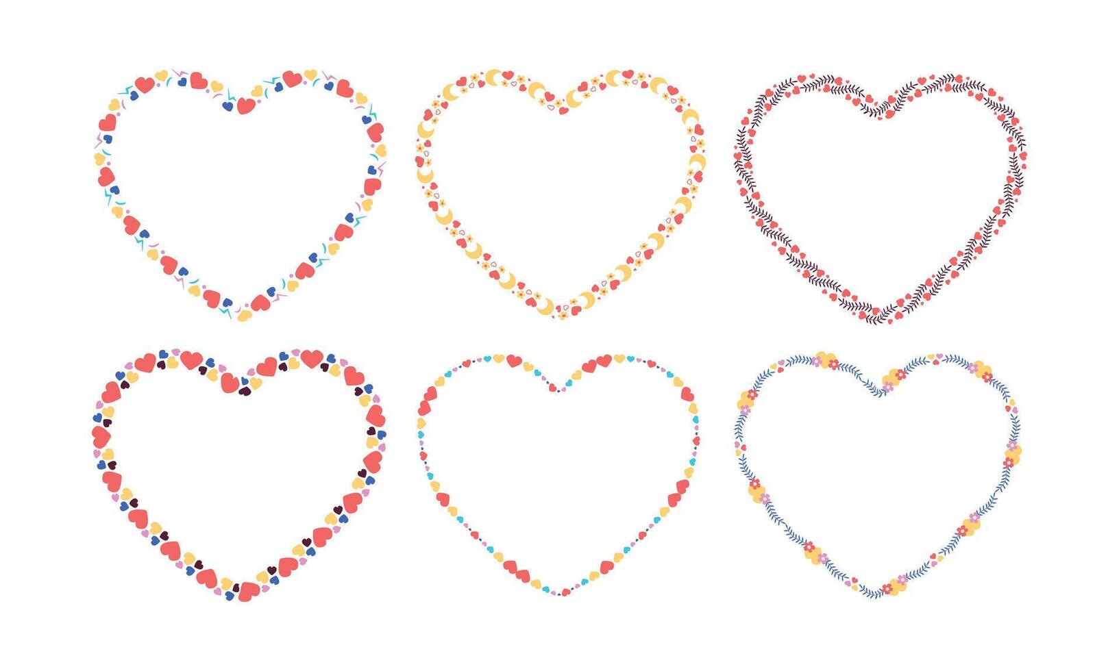 Hand drawn flat design hearts border and frame collection on a white background vector