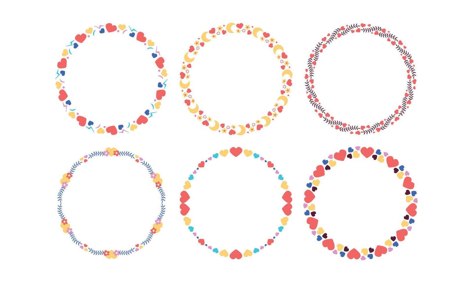 Hand drawn flat design hearts border and frame set vector