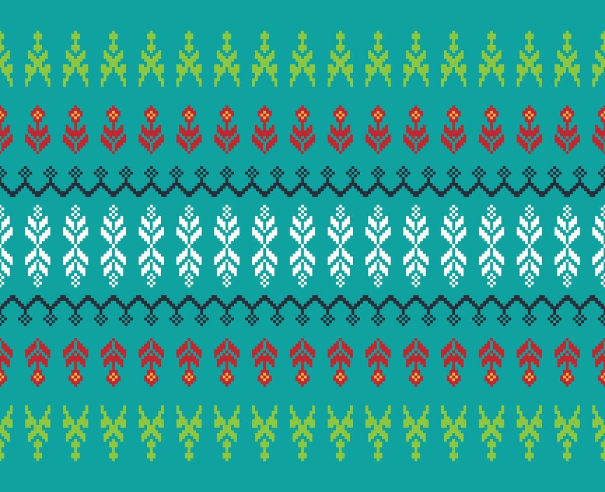 Cross Stitch. Geometric ethnic patterns. Design for Clothing, Fabric, batik, Saree, Patola, Sari, Dupatta, Vyshyvanka, rushnyk, dupatta, Knitwear, Embroidery, Ikkat, Pixel pattern. Traditional Design. vector