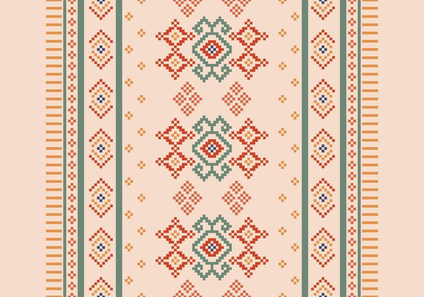 Cross Stitch. Geometric ethnic patterns. Design for Clothing, Fabric, batik, Saree, Patola, Sari, Dupatta, Vyshyvanka, rushnyk, dupatta, Knitwear, Embroidery, Ikkat, Pixel pattern. Traditional Design. vector