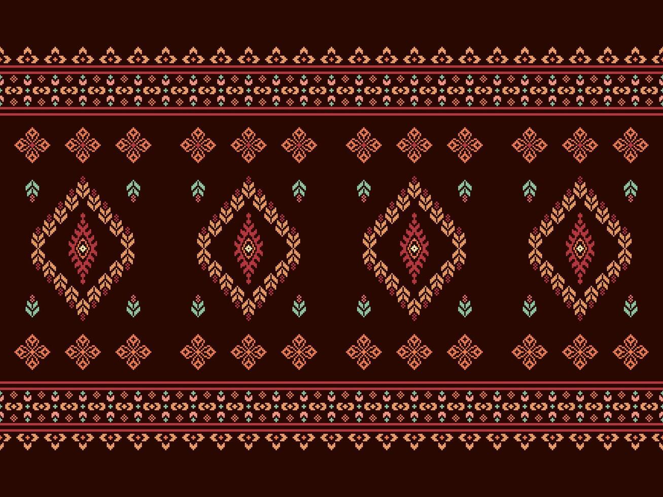 Cross Stitch. Geometric ethnic patterns. Design for Clothing, Fabric, batik, Saree, Patola, Sari, Dupatta, Vyshyvanka, rushnyk, dupatta, Knitwear, Embroidery, Ikkat, Pixel pattern. Traditional Design. vector