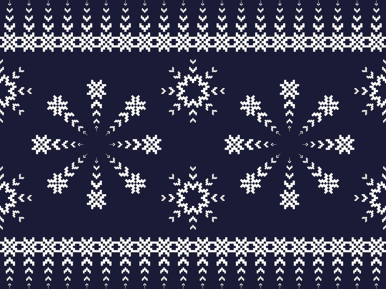 Cross Stitch Embroidery. Ethnic Patterns. Native Style. Traditional Design for texture, textile, fabric, clothing, Knitwear, print. Geometric Pixel Horizontal Seamless . Blue, White. vector