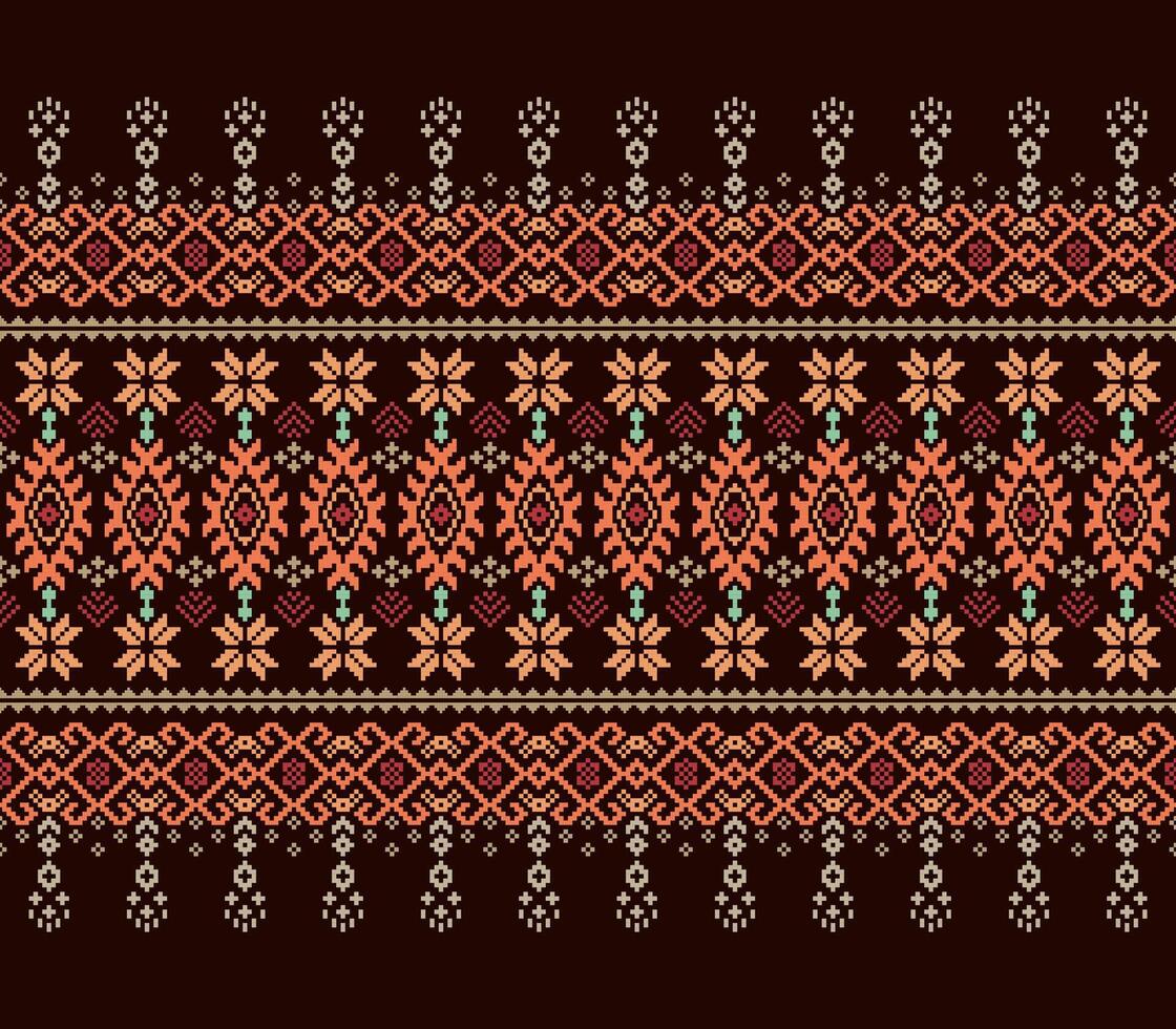 Cross Stitch. Geometric ethnic patterns. Design for Clothing, Fabric, batik, Saree, Patola, Sari, Dupatta, Vyshyvanka, rushnyk, dupatta, Knitwear, Embroidery, Ikkat, Pixel pattern. Traditional Design. vector