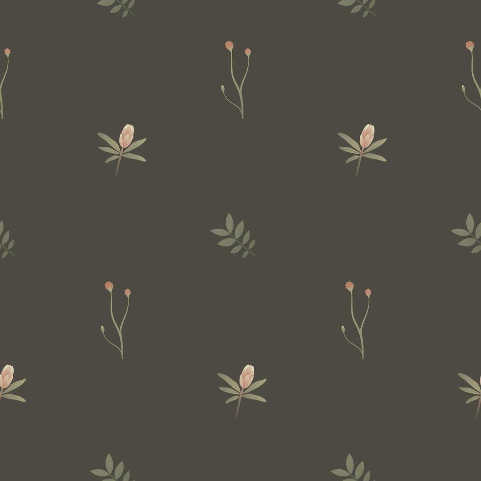 Floral simple seamless pattern, dark background. vector