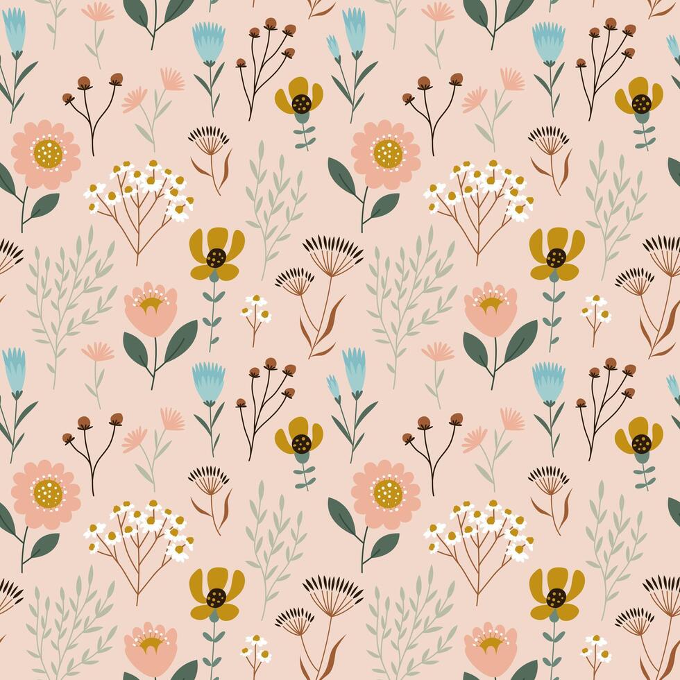 Cute wild flower seamless pattern design. vector