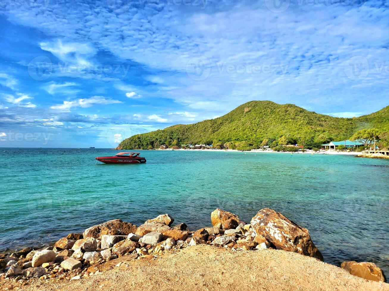 Tien Beach Koh Larn Island Thailand Travel Souvenir Poster Wall Art Wallpaper Background photo