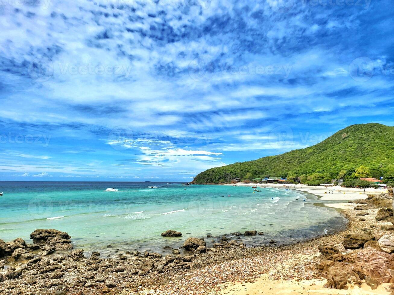 Tien Beach Koh Larn Island Thailand Travel Souvenir Poster Wall Art Wallpaper Background photo